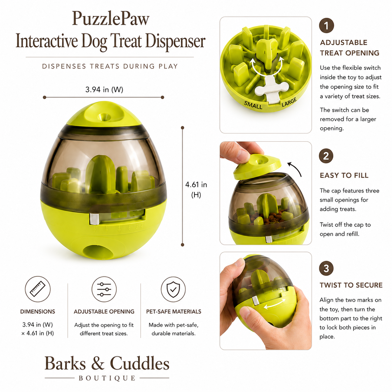 PuzzlePaw™ Interactive Dog Treat Dispenser Toy for Small, Medium & Large Dogs
