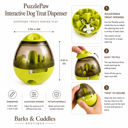 PuzzlePaw™ Interactive Dog Treat Dispenser Toy for Small, Medium & Large Dogs
