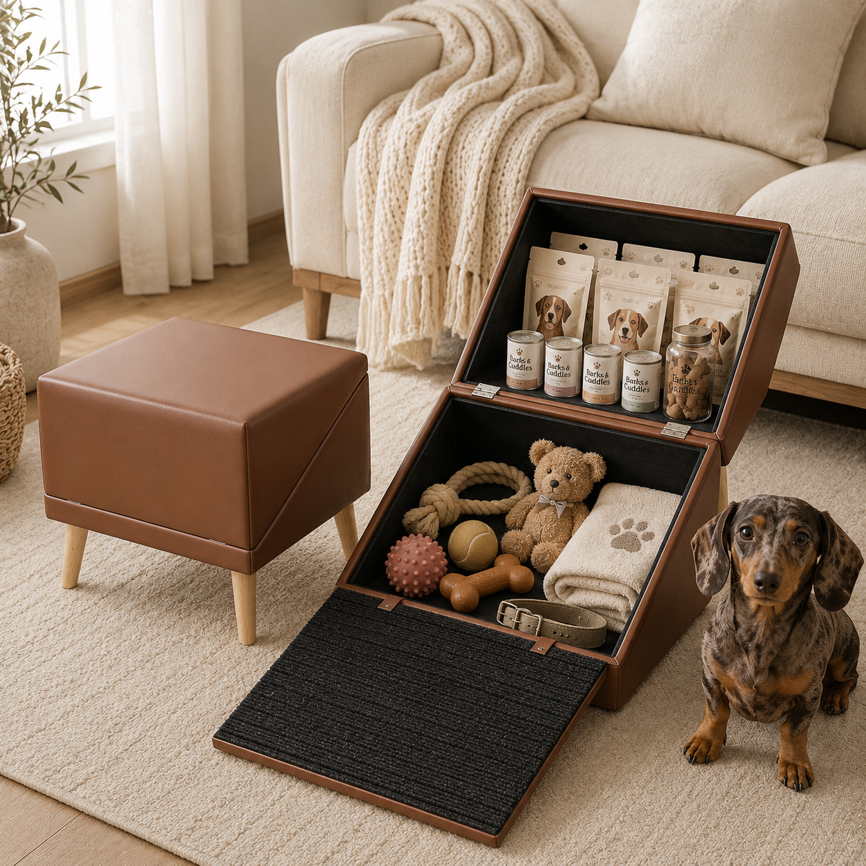 CozyClimb™ 3-in-1 Dog Ramp & Storage Ottoman