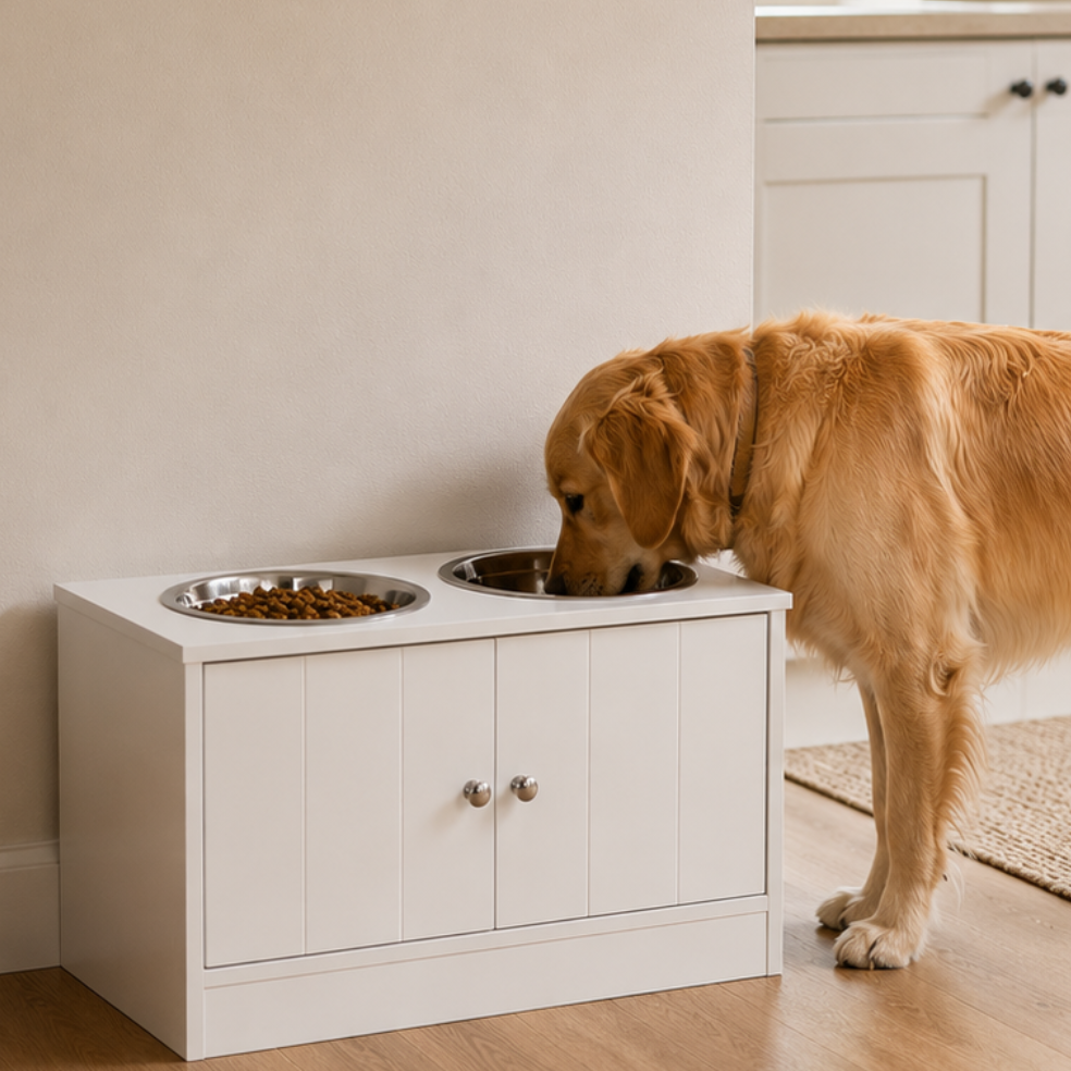 The PantryPaws™ Elevated Dog Feeding Station with Storage Cabinet