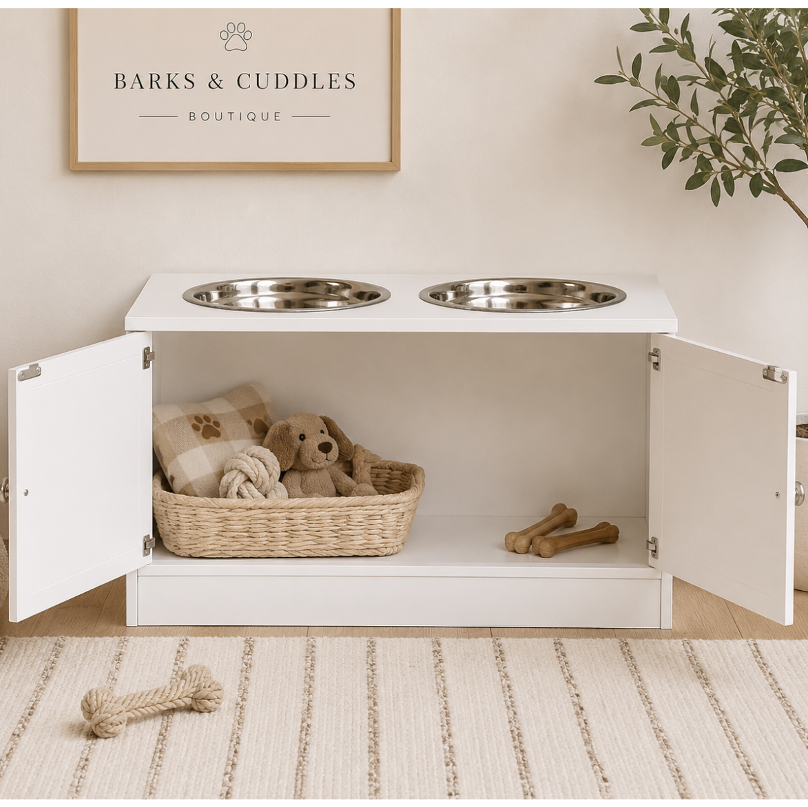 The PantryPaws™ Elevated Dog Feeding Station with Storage Cabinet