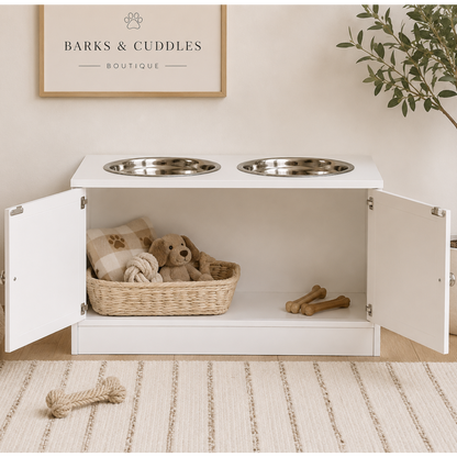 The PantryPaws™ Elevated Dog Feeding Station with Storage Cabinet
