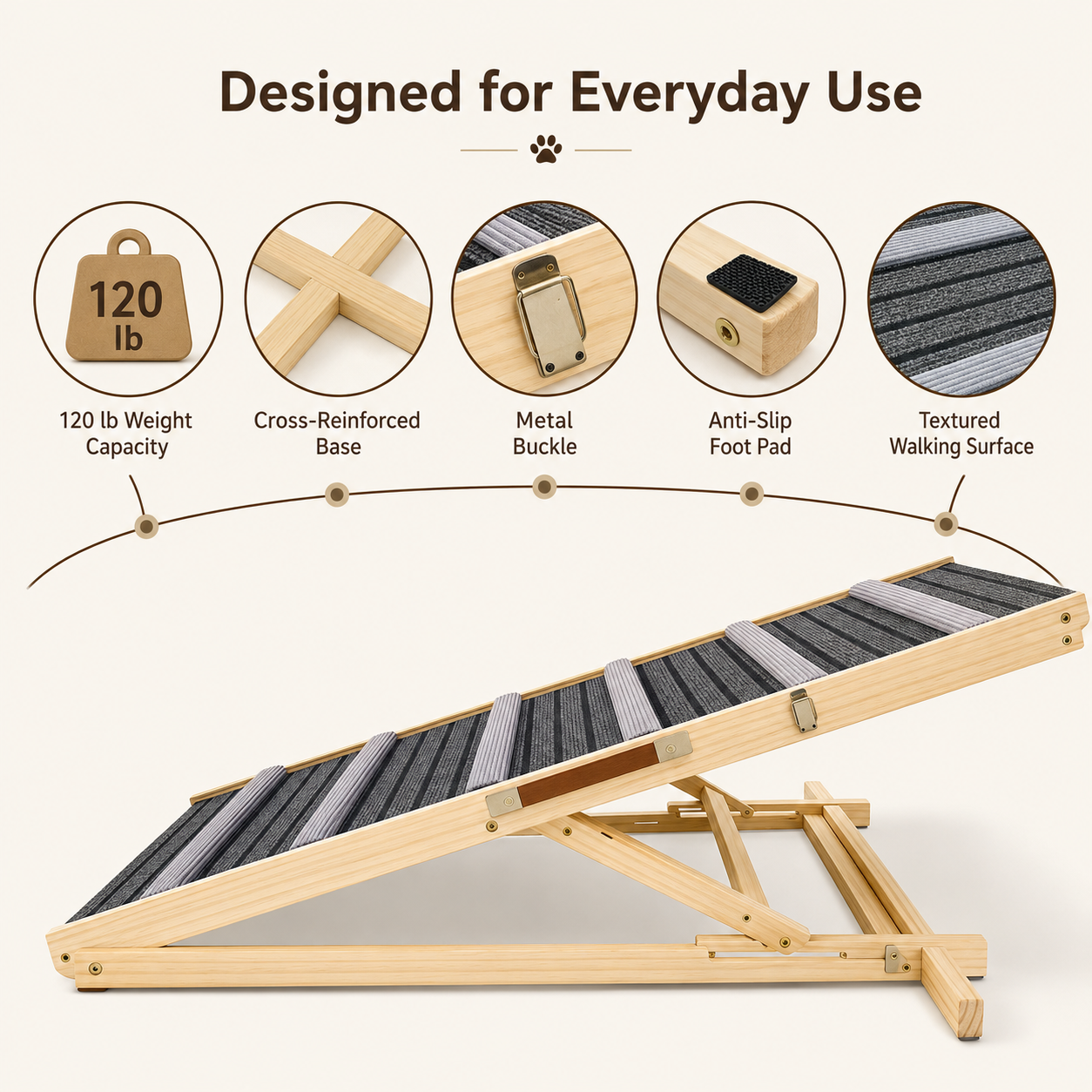 ElevaPaw™ Adjustable Foldable Portable Dog Ramp for Cars, SUVs, Beds & Sofas