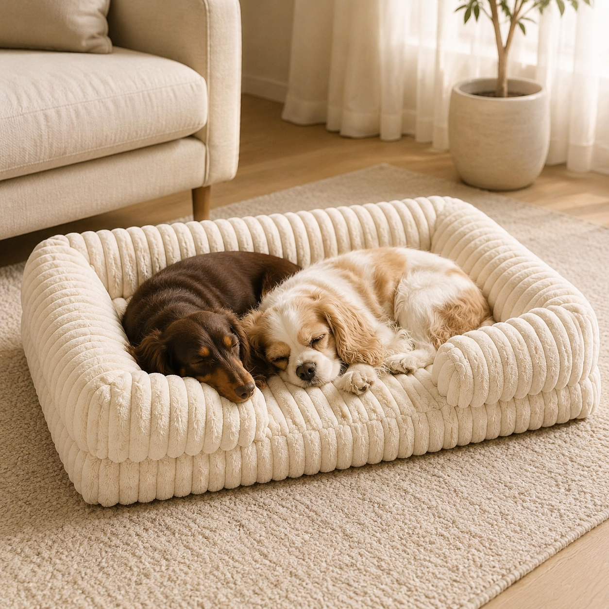 CuddleCloud™ Large and Small Plush Bolster Dog Bed
