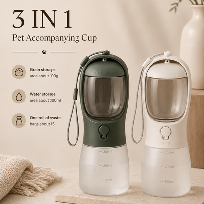 PupVoyage™ 3-in-1 Portable Dog Water Bottle with Food & Waste Bag Storage