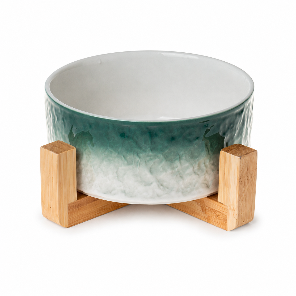 GlazePaw™ Ceramic Dog Bowl with Bamboo Stand