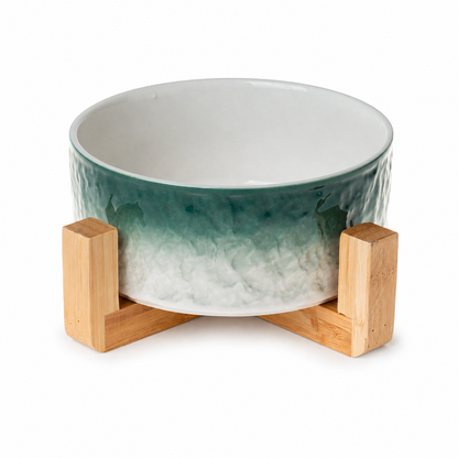 GlazePaw™ Ceramic Dog Bowl with Bamboo Stand