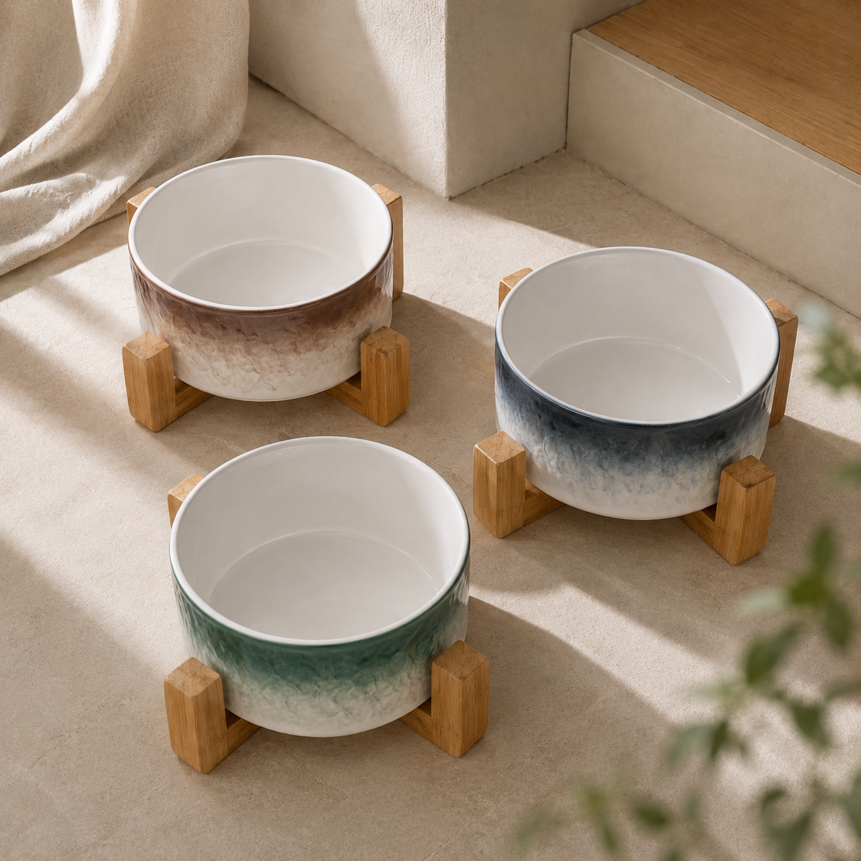 GlazePaw™ Ceramic Dog Bowl with Bamboo Stand