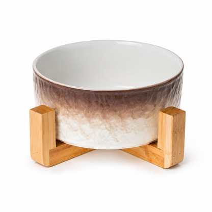 GlazePaw™ Ceramic Dog Bowl with Bamboo Stand