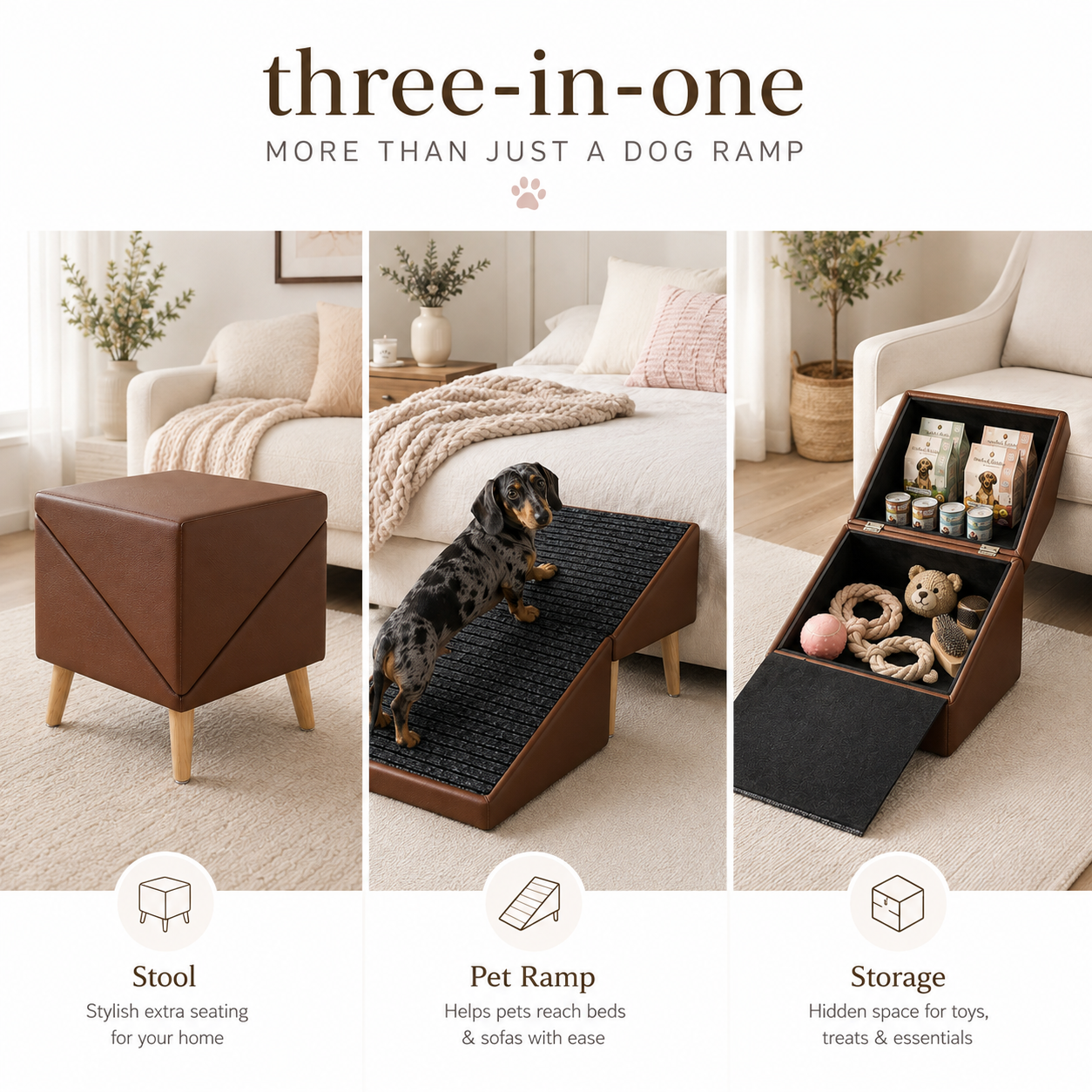 CozyClimb™ 3-in-1 Dog Ramp & Storage Ottoman