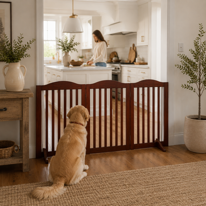 HavenGate™ Freestanding Wooden Dog Gate | Foldable Indoor Pet Gate