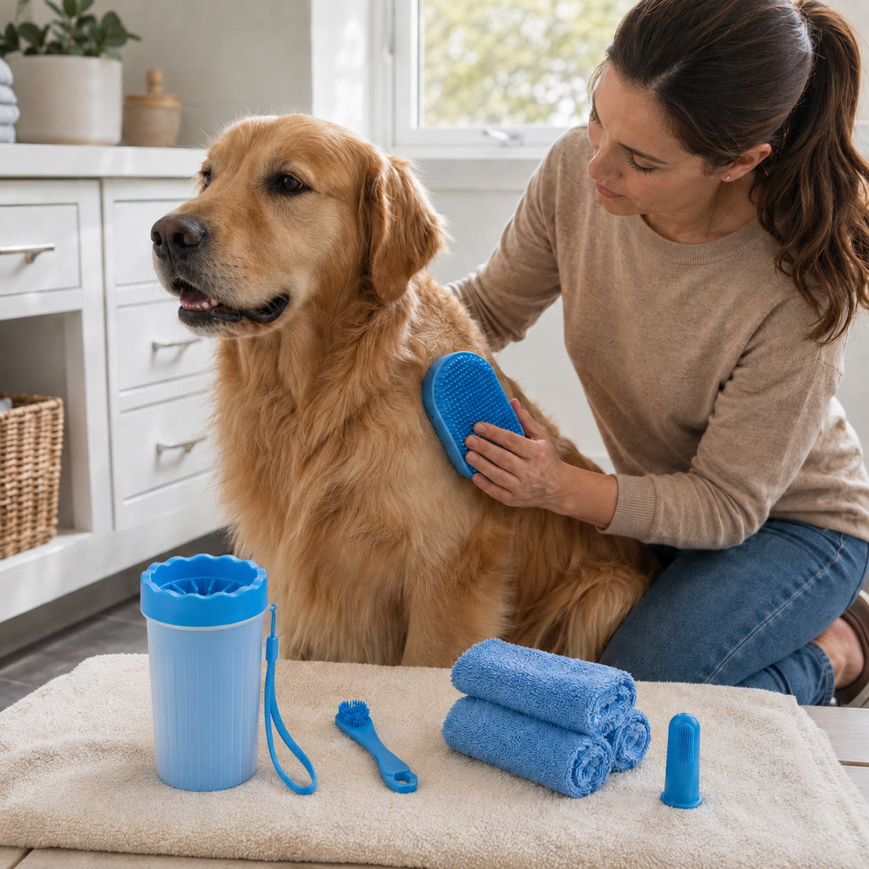 Portable Dog Paw Cleaner Cup & Silicone Grooming Kit for Muddy Paws