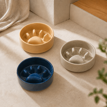 Pawtery™ Ceramic Slow Feeder Dog Bowl with Optional Wooden Stand