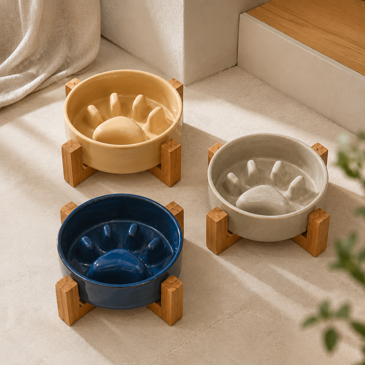 Pawtery™ Ceramic Slow Feeder Dog Bowl with Optional Wooden Stand