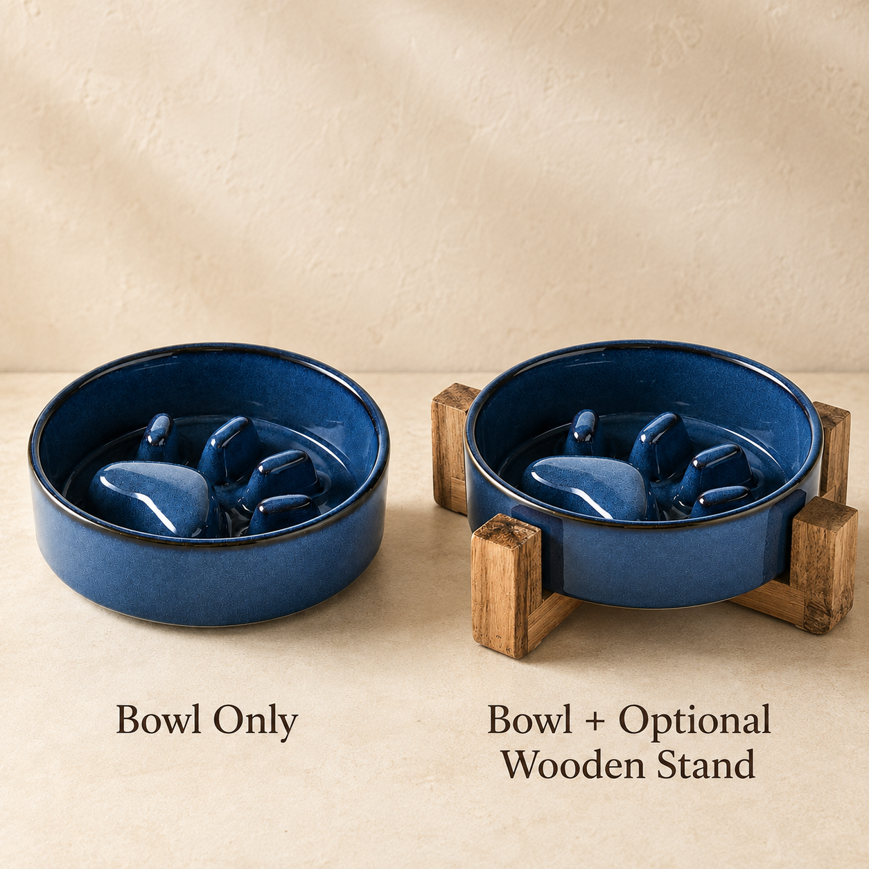 Pawtery™ Ceramic Slow Feeder Dog Bowl with Optional Wooden Stand