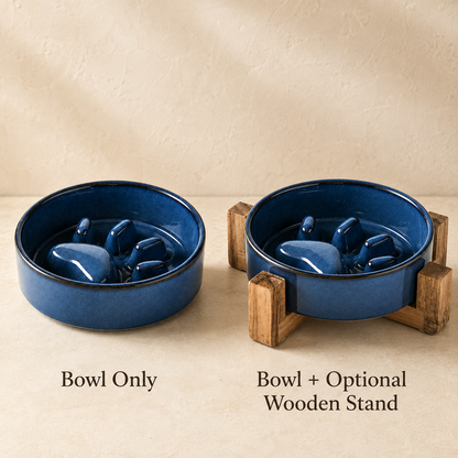 Pawtery™ Ceramic Slow Feeder Dog Bowl with Optional Wooden Stand