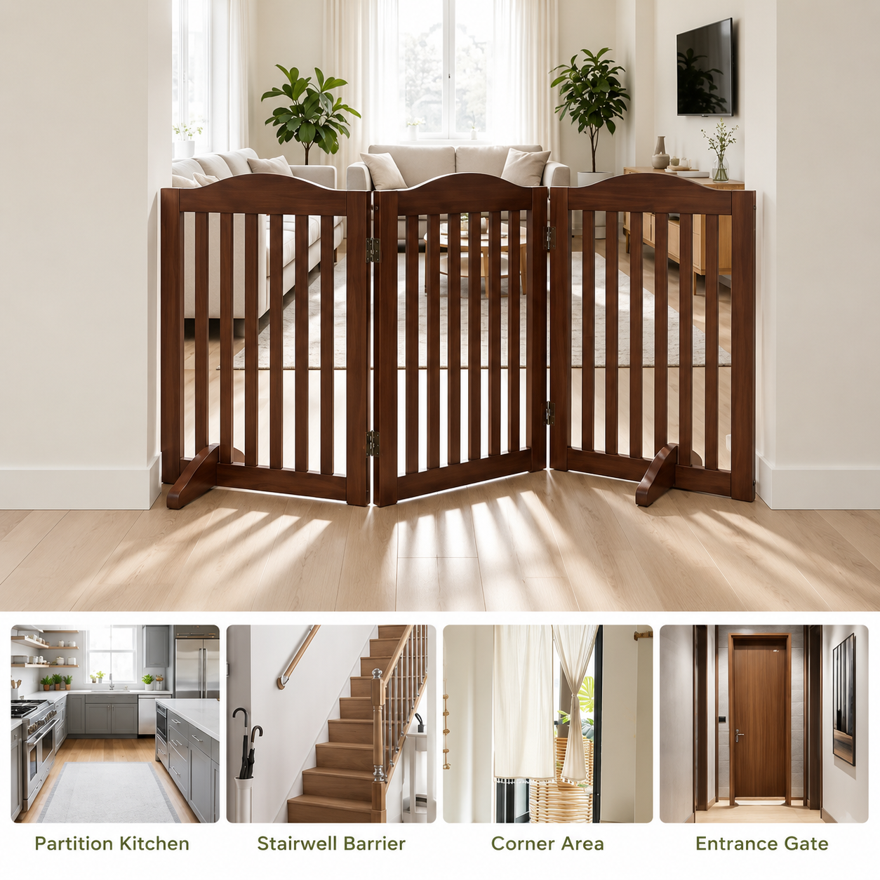 HavenGate™ Freestanding Wooden Dog Gate | Foldable Indoor Pet Gate