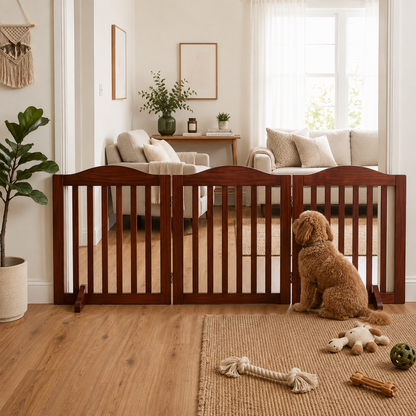 HavenGate™ Freestanding Wooden Dog Gate | Foldable Indoor Pet Gate