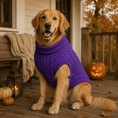 CozyKnit™ Fall Cable-Knit Dog Sweater – Warm Autumn Pullover for Small, Medium, Large Dogs