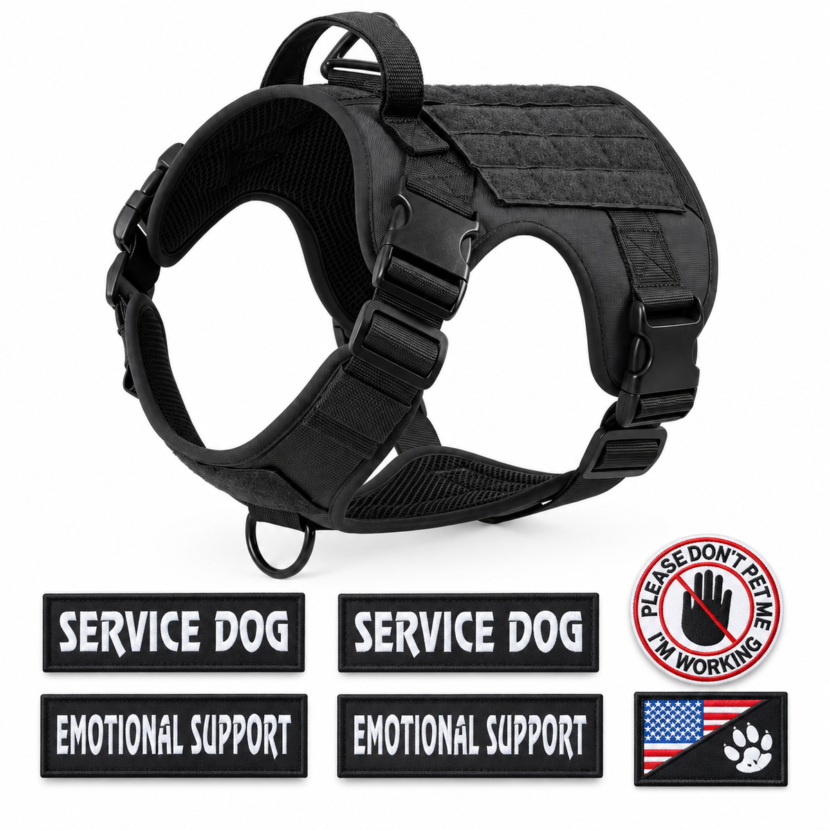 SupportPaw™ Tactical No-Pull Service Dog Harness with 6 Removable Patches